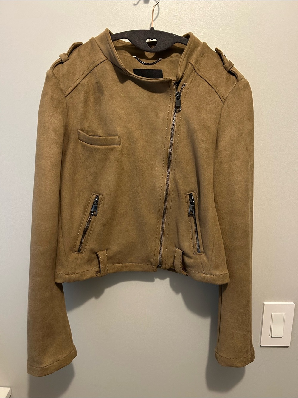 Banana Republic Faux Suede Moto Jacket in Tan